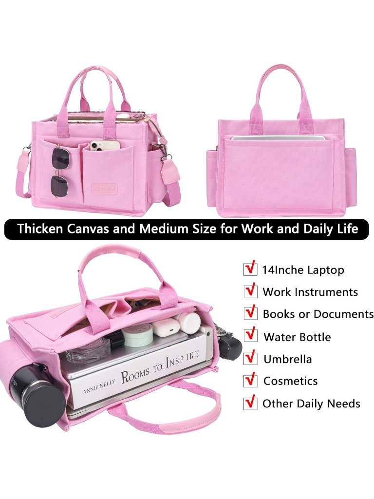 Women's Plus Pinkcanvas Tote Bag Large Crossbody Travel Handbags Purse